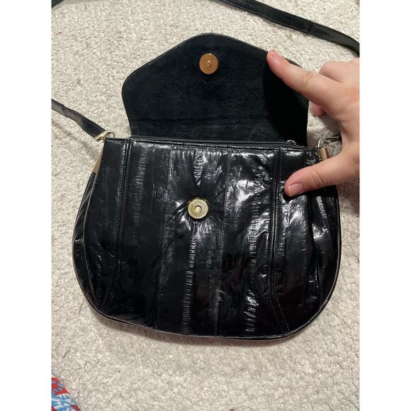 Vintage Women's Eel Skin Leather of the Sea Shoulder Bag Black Mini Purse - Picture 2 of 13